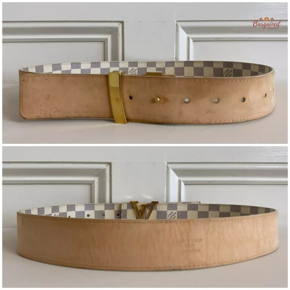 Authentic Louis Vuitton Damier Azur Canvas Leather Gold LV Initials Belt 85/34 - Picture 6 of 12